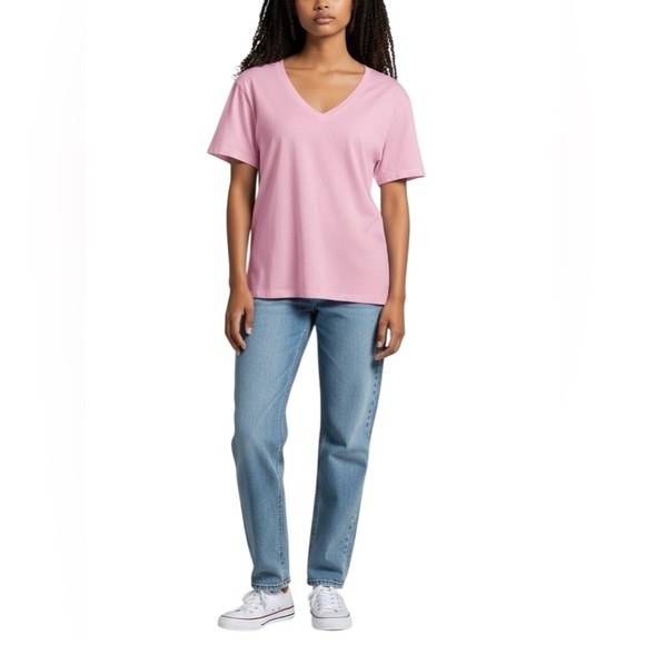 Old Navy Everywear 100% Cotton V-Neck Tee Shirt Top in Pink Flamingo XL - Picture 2 of 5